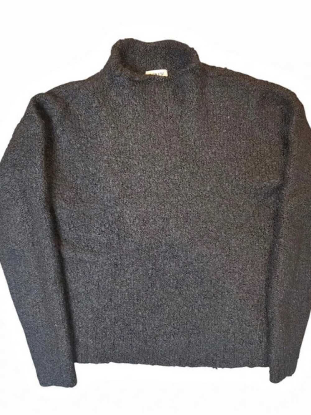 J.Crew Black Bouclé Mock Neck Knit Sweater Wool Blend XXS Preppy Classic Boho